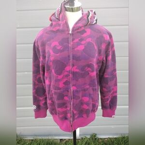 BAPE camo shark full zip hoodie purple pink camo A Bathing Ape Size XL Womens